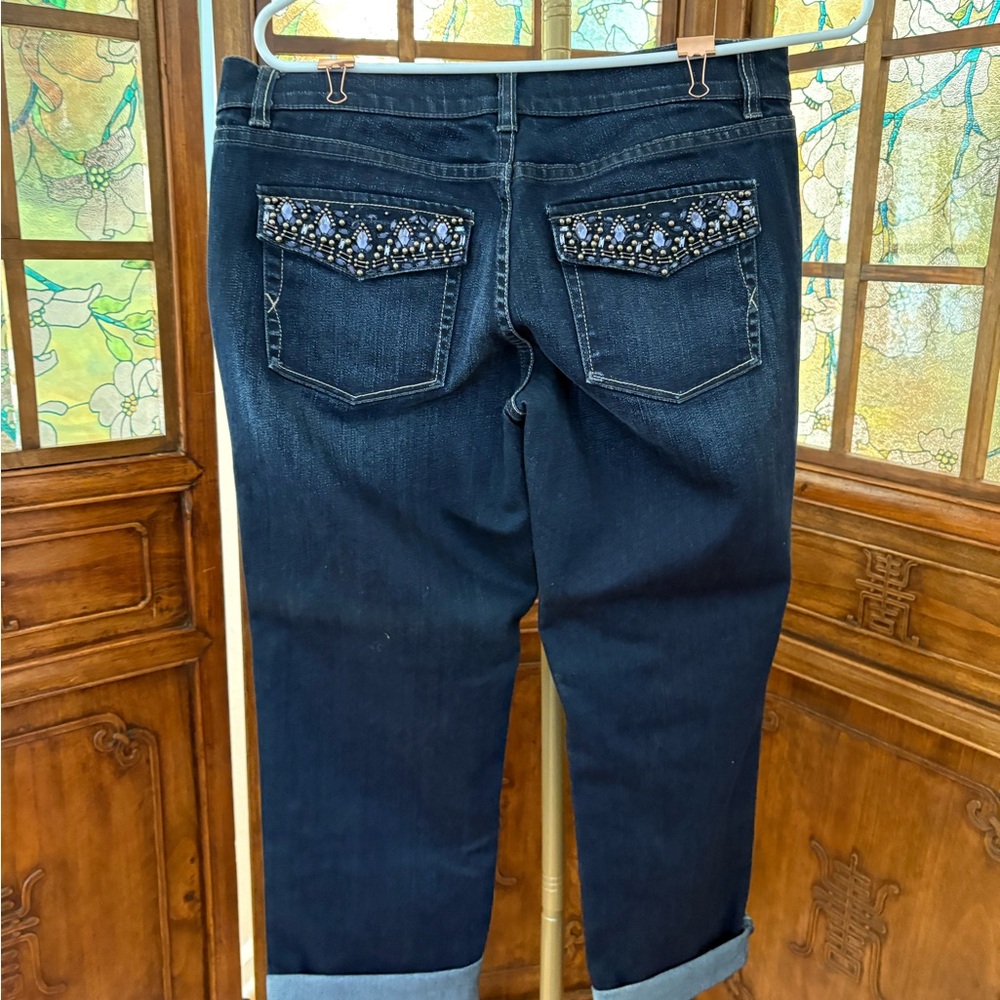 NWOT White House Black Market Dark Blue Embellished Cropped Jeans Sz 6